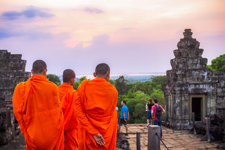 Cambodia Monk at Phnom Bakheng Sunset