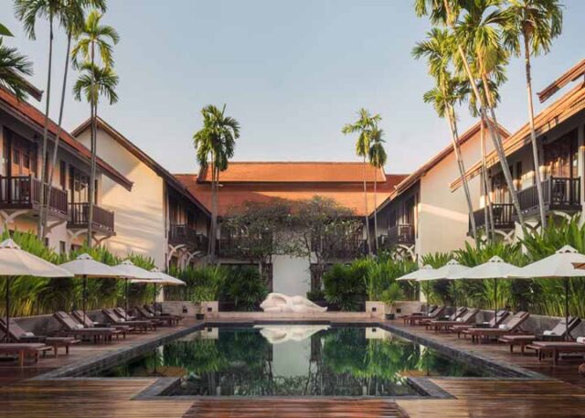 Anantara angkor resort pool view. Siem Reap, Cambodia.