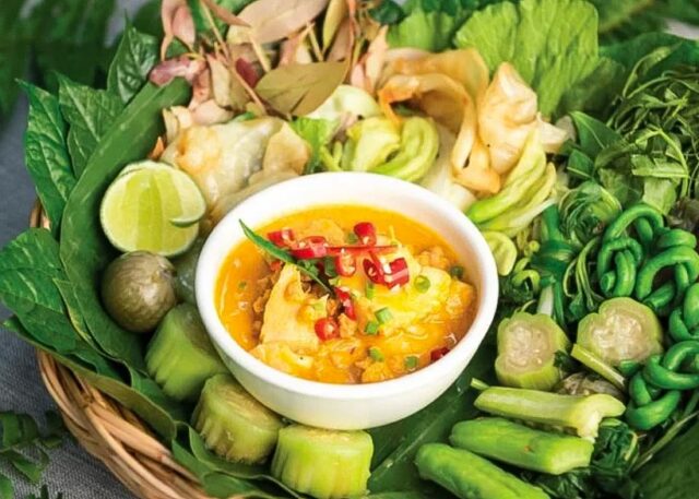 Prahok Ktish A creamy, savory dip made with fermented fish, coconut milk, and minced. Best Foods in Siem Reap