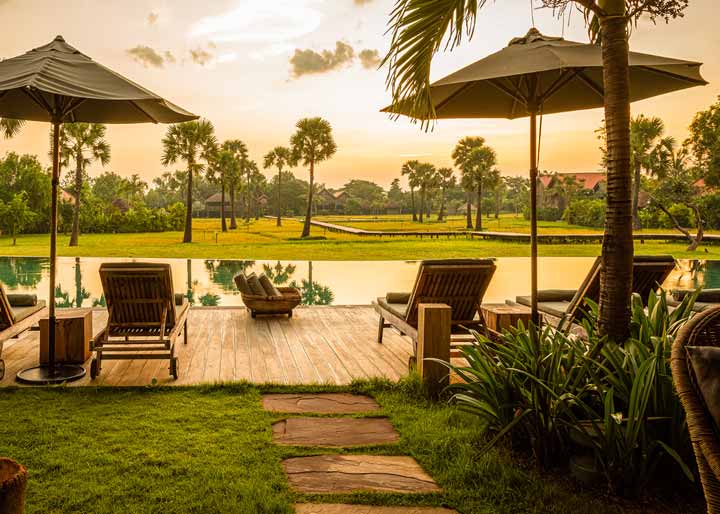 Zannier Hotels Phum Baitang Pool Sunset. Siem Reap, Cambodia